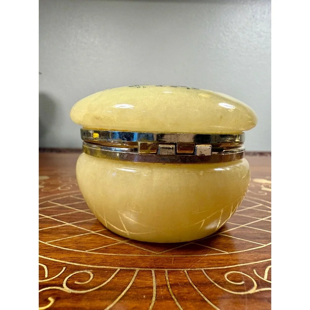 Vintage Alabaster Trinket Box • Forget-Me-Not Floral Stone Jewelry Box